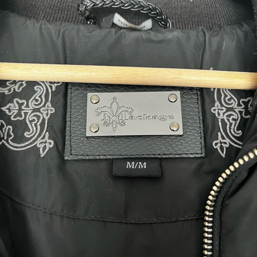 Mackage Black Coat with Brown Fur Trim - Picture 3 of 5